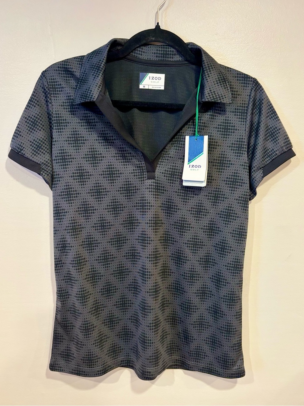 IZOD Golf Diamond Print Gray Blue Zip Polo NWT Women's Medium
